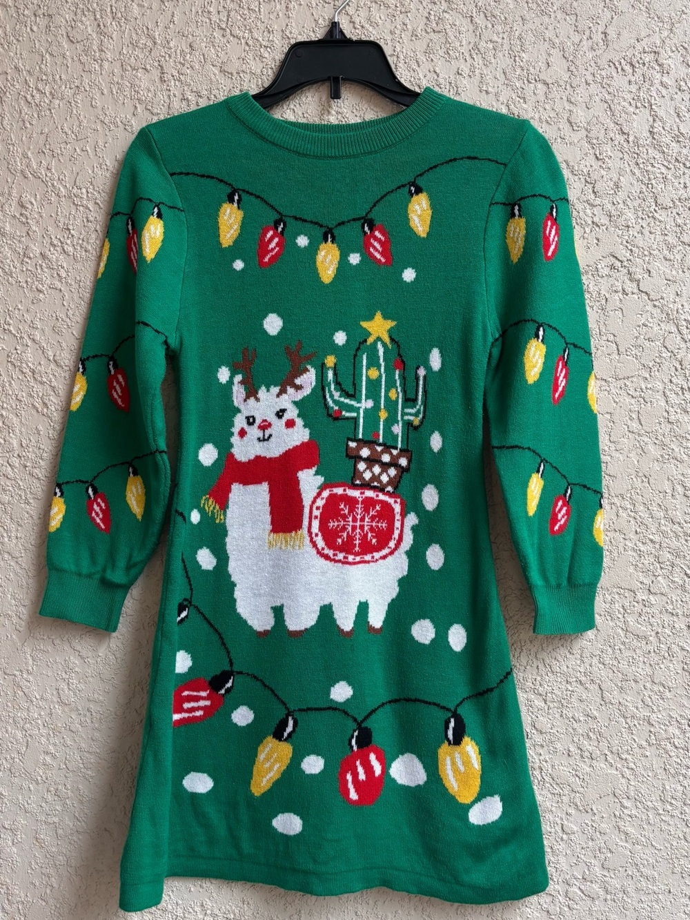 Green Kids Holiday Llama Sweater Dress